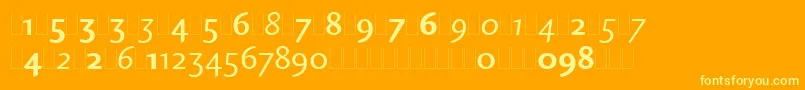 Weitere Informationen zur CharlotteSansOsFiguresLet-Schriftart CharlotteSansOsFiguresLet-Schriftart – Gelbe Schriften auf orangefarbenem Hintergrund