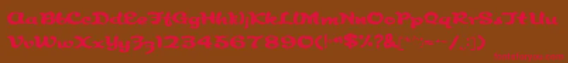 フォントRindeBirthdayRegular – 赤い文字が茶色の背景にあります。
