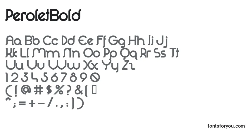 A fonte PeroletBold – alfabeto, números, caracteres especiais