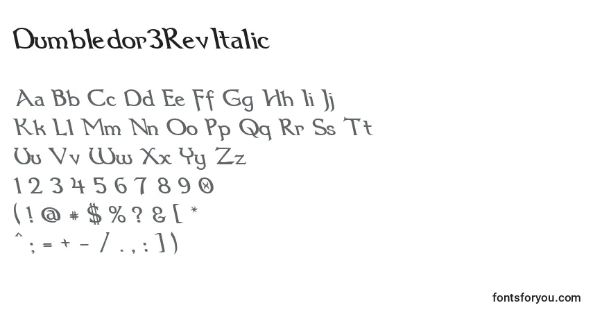 Schriftart Dumbledor3RevItalic – Alphabet, Zahlen, spezielle Symbole