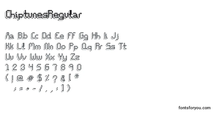 Czcionka ChiptunesRegular – alfabet, cyfry, specjalne znaki