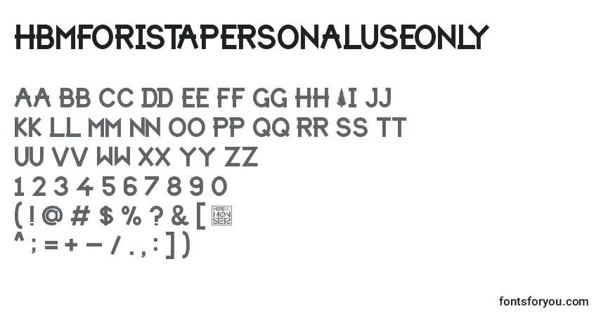 Czcionka HbmForistaPersonalUseOnly – alfabet, cyfry, specjalne znaki