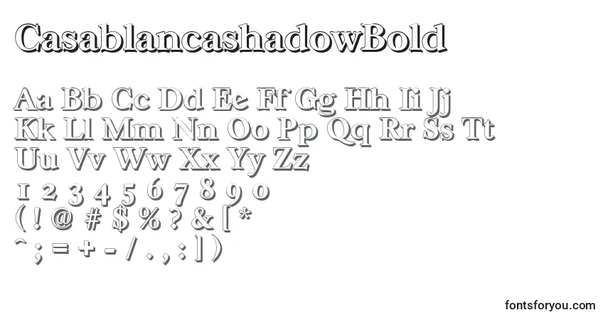 Czcionka CasablancashadowBold – alfabet, cyfry, specjalne znaki