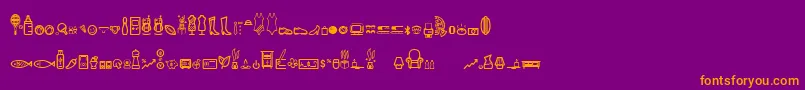 DingpartmentStore-Schriftart – Orangefarbene Schriften auf violettem Hintergrund