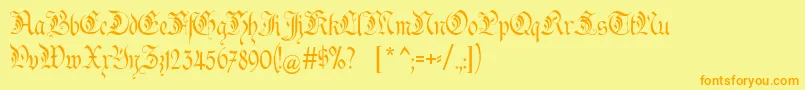 フォントKanzler – オレンジの文字が黄色の背景にあります。