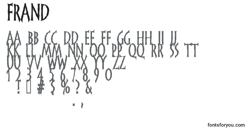 Czcionka Frand – alfabet, cyfry, specjalne znaki