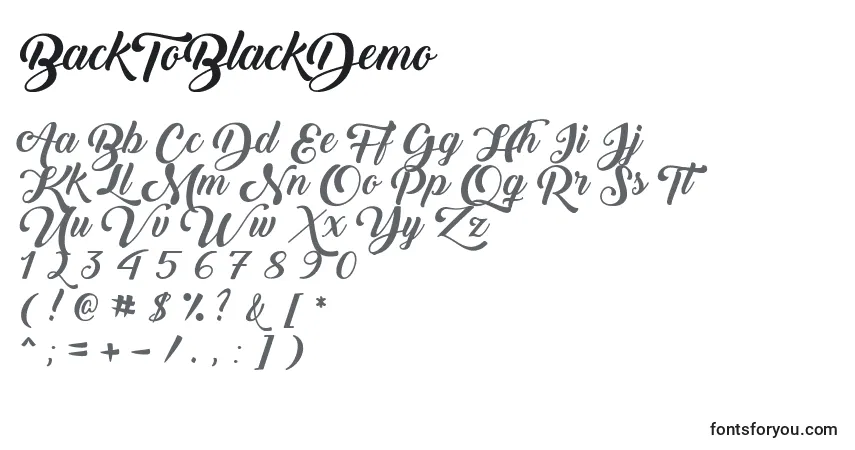 Czcionka BackToBlackDemo – alfabet, cyfry, specjalne znaki