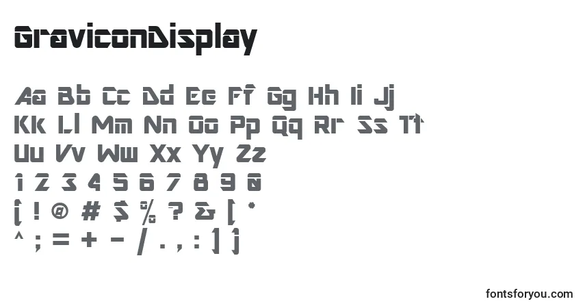 Czcionka GraviconDisplay – alfabet, cyfry, specjalne znaki