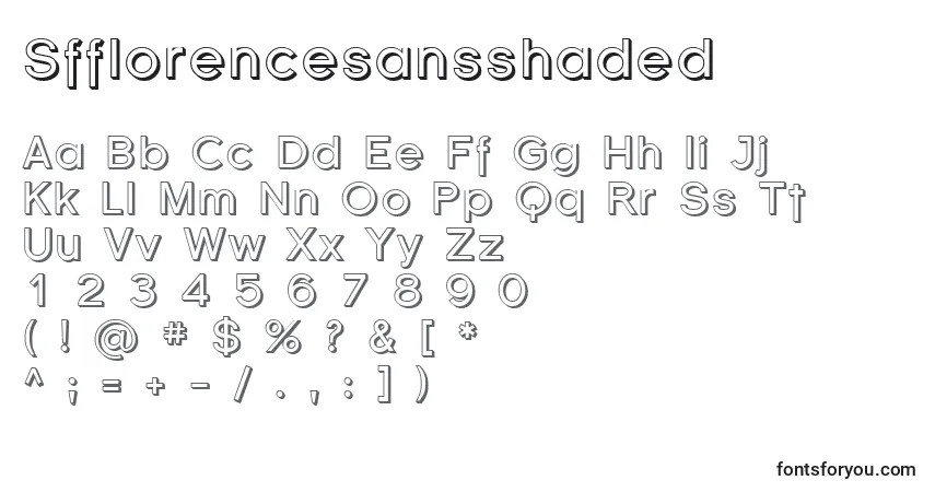 Шрифт Sfflorencesansshaded – алфавит, цифры, специальные символы
