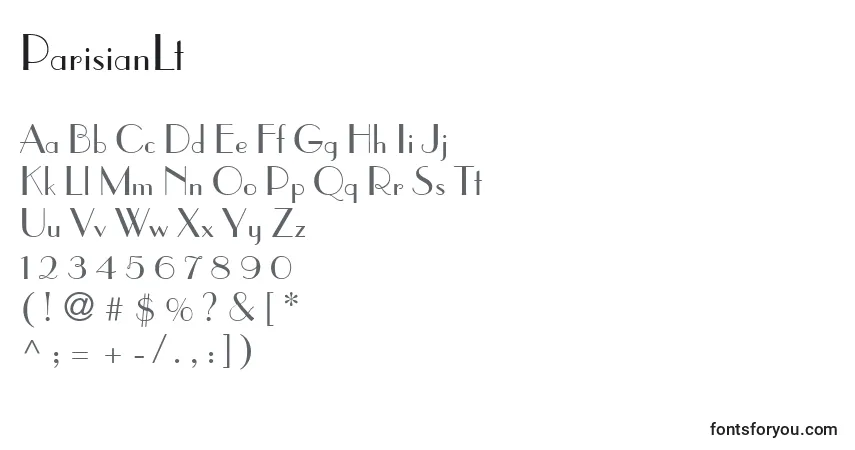 A fonte ParisianLt – alfabeto, números, caracteres especiais