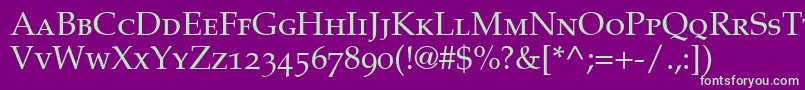 CriteriaOldstyleSsiSmallCaps-Schriftart – Grüne Schriften auf violettem Hintergrund