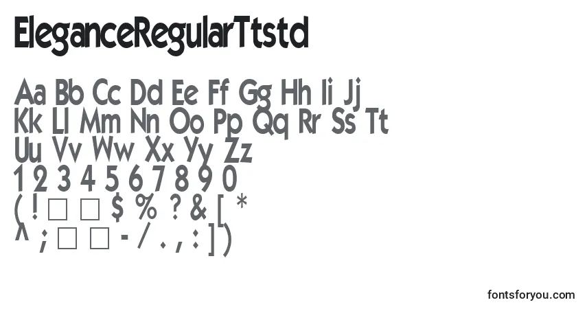 A fonte EleganceRegularTtstd – alfabeto, números, caracteres especiais