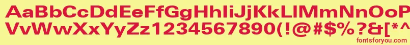 UniversNextProHeavyExtended-fontti – punaiset fontit keltaisella taustalla
