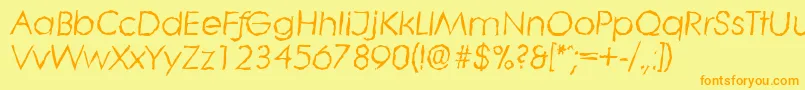 フォントLiterarandomItalic – オレンジの文字が黄色の背景にあります。