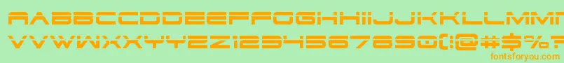 フォントDodger3laser – オレンジの文字が緑の背景にあります。