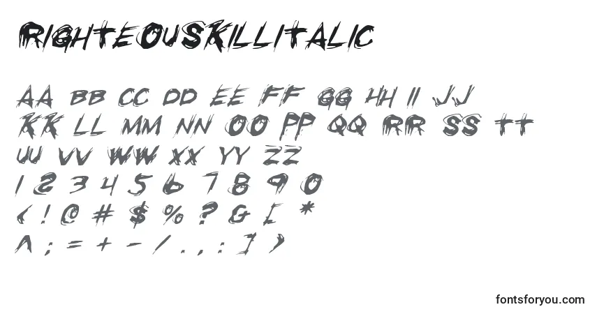 A fonte RighteousKillItalic – alfabeto, números, caracteres especiais