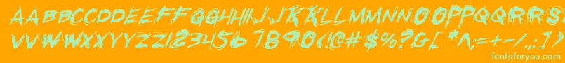 RighteousKillItalic-Schriftart – Grüne Schriften auf orangefarbenem Hintergrund