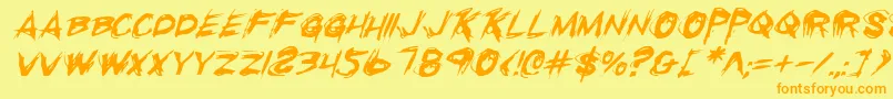 フォントRighteousKillItalic – オレンジの文字が黄色の背景にあります。