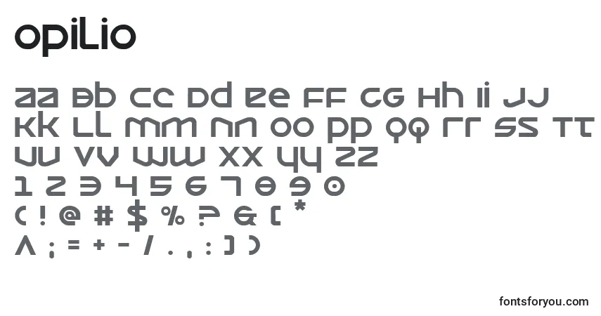 A fonte Opilio – alfabeto, números, caracteres especiais