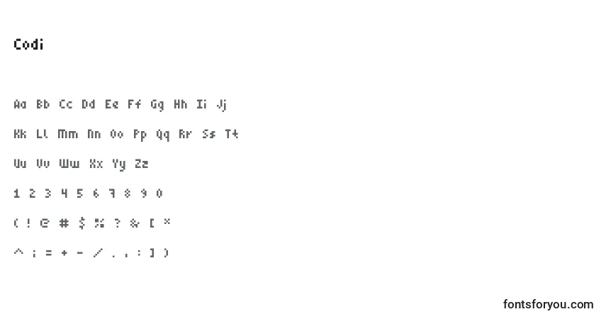Fuente Codi - alfabeto, números, caracteres especiales