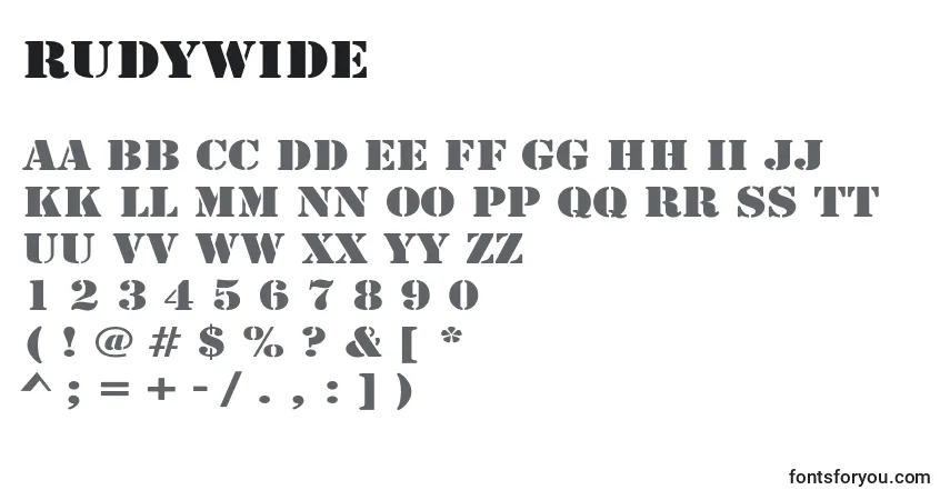 Schriftart RudyWide – Alphabet, Zahlen, spezielle Symbole
