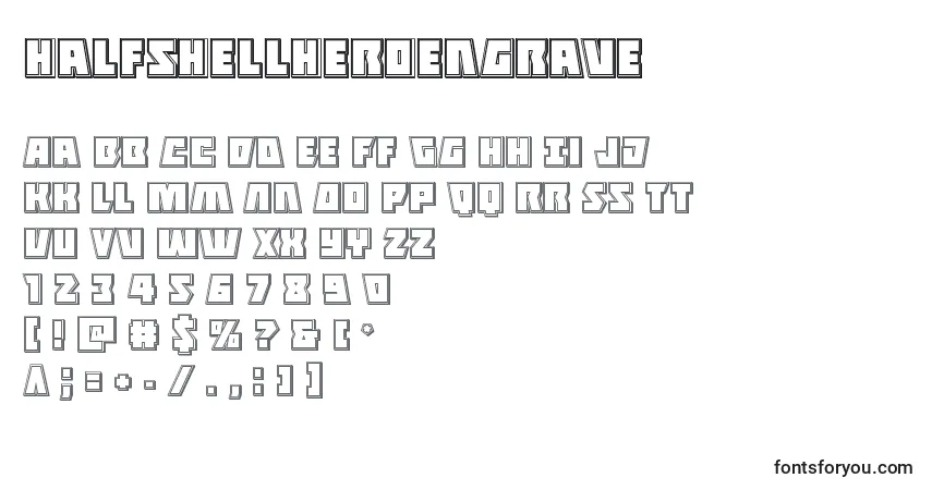 Czcionka Halfshellheroengrave – alfabet, cyfry, specjalne znaki