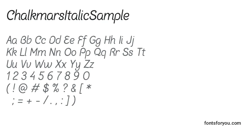 ChalkmarsItalicSampleフォント–アルファベット、数字、特殊文字