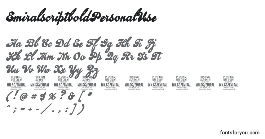 Шрифт EmiralscriptboldPersonalUse – алфавит, цифры, специальные символы