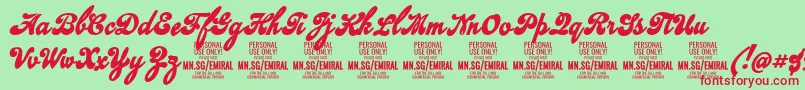 EmiralscriptboldPersonalUse Font – Red Fonts on Green Background