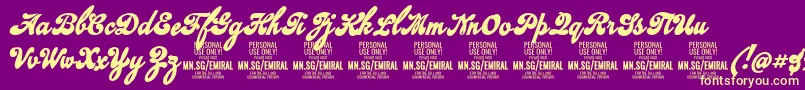 EmiralscriptboldPersonalUse-Schriftart – Gelbe Schriften auf violettem Hintergrund