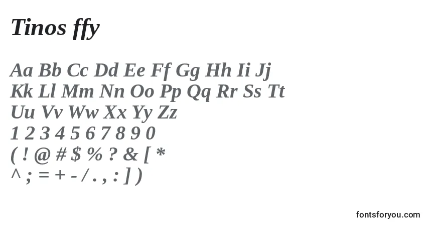 Czcionka Tinos ffy – alfabet, cyfry, specjalne znaki