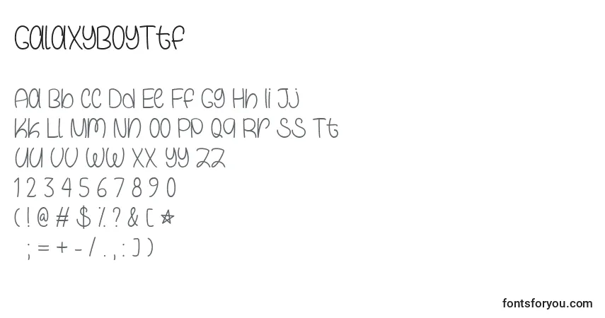A fonte GalaxyBoyTtf – alfabeto, números, caracteres especiais