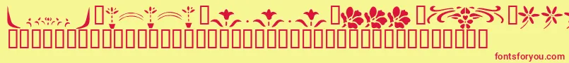 フォントKrFleurFlairLines2 – 赤い文字の黄色い背景