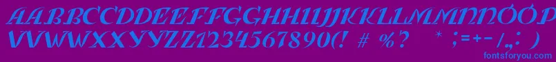 LeningradkaKursiv-Schriftart – Blaue Schriften auf violettem Hintergrund