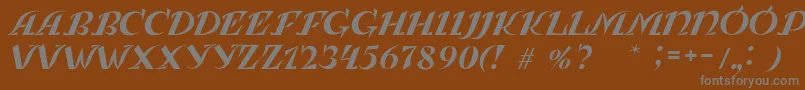LeningradkaKursiv-fontti – harmaat kirjasimet ruskealla taustalla