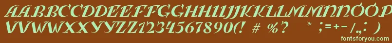 LeningradkaKursiv-fontti – vihreät fontit ruskealla taustalla