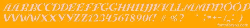 LeningradkaKursiv-fontti – vaaleanpunaiset fontit oranssilla taustalla