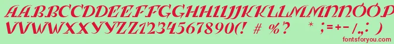 LeningradkaKursiv-fontti – punaiset fontit vihreällä taustalla