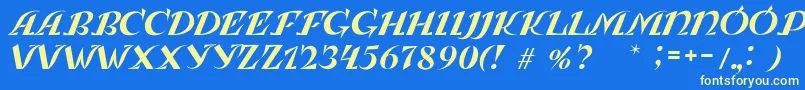 LeningradkaKursiv Font – Yellow Fonts on Blue Background