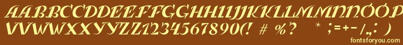 LeningradkaKursiv-fontti – keltaiset fontit ruskealla taustalla
