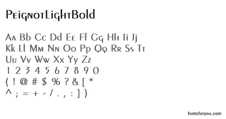 A fonte PeignotLightBold – alfabeto, números, caracteres especiais