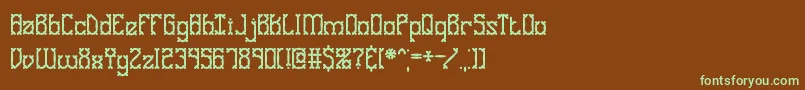 フォントGooseBumpsIiBrk – 緑色の文字が茶色の背景にあります。