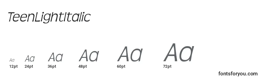 TeenLightItalic Font Sizes