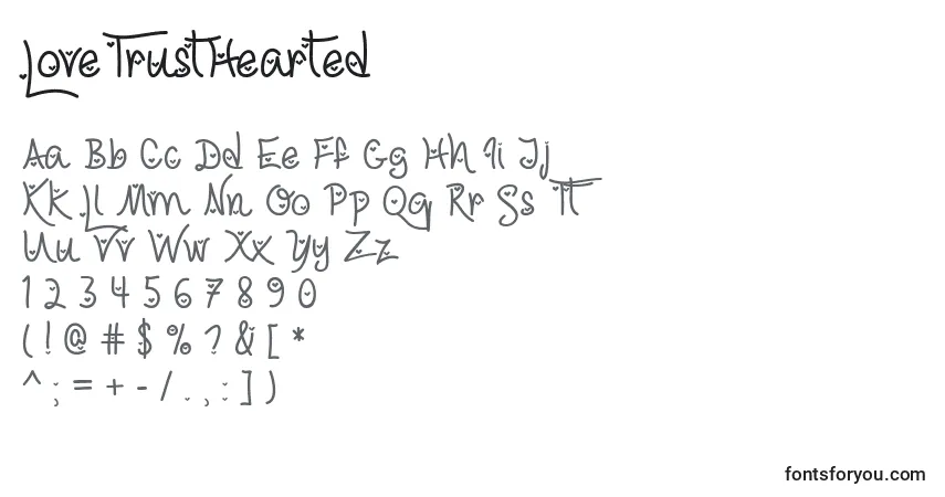 Czcionka LoveTrustHearted – alfabet, cyfry, specjalne znaki