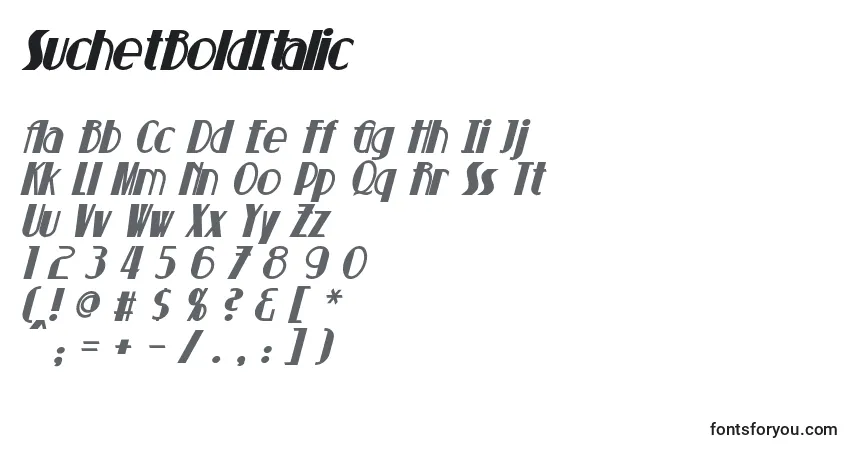 Schriftart SuchetBoldItalic – Alphabet, Zahlen, spezielle Symbole