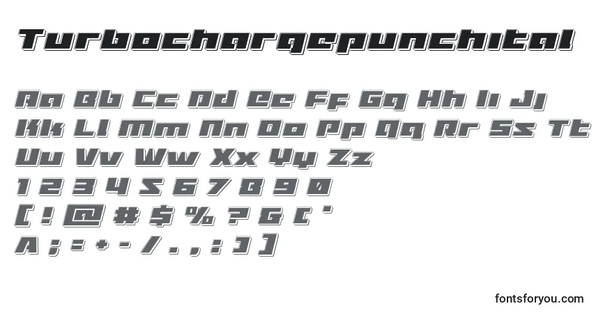 Czcionka Turbochargepunchital – alfabet, cyfry, specjalne znaki