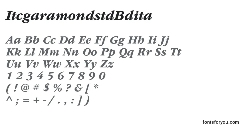 Czcionka ItcgaramondstdBdita – alfabet, cyfry, specjalne znaki