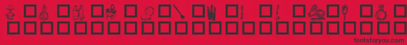 Toiletries-Schriftart – Schwarze Schriften auf rotem Hintergrund
