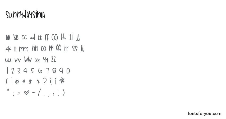Czcionka Sunnydaysinla – alfabet, cyfry, specjalne znaki