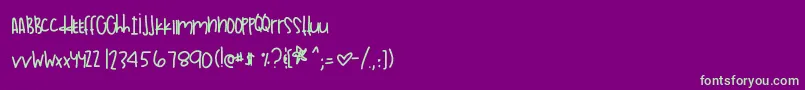 フォントSunnydaysinla – 紫の背景に緑のフォント